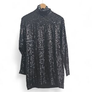 Linda Allard Ellen Tracy 100% Silk Sequin Tunic Top Sz 10 Vintage Black Evening